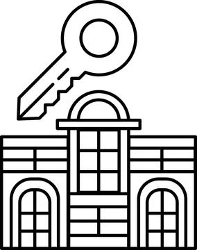 A key is shown above a building with a large window Ilustração Stock
