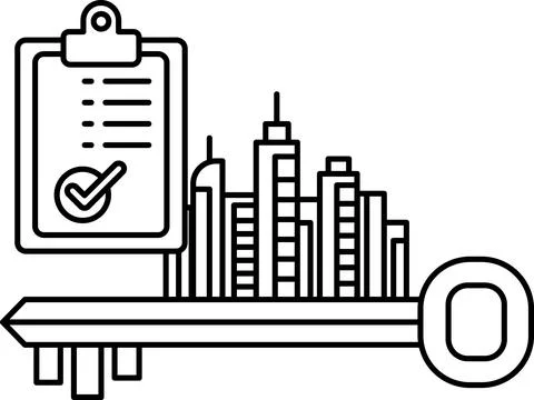 A key is shown with a checklist on top of it Stock Illustration