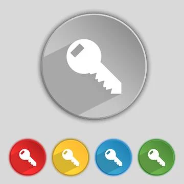 Key sign icon. Unlock tool symbol. Set of colored buttons. Vector Stock Illustration