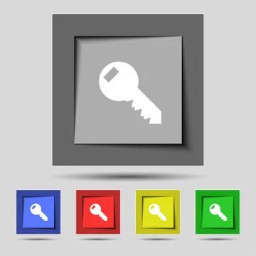 Key sign icon. Unlock tool symbol. Set of colored buttons. Vector イラスト素材