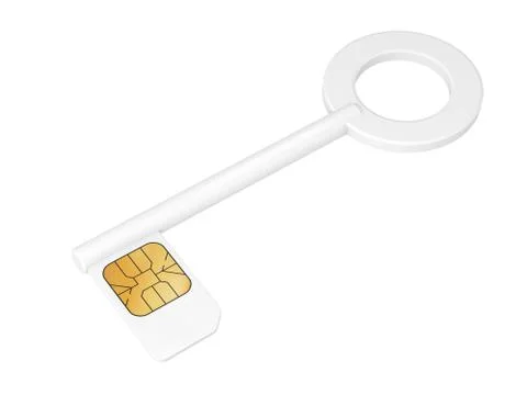 Key with sim card isolated on white, 3d render illustration イラスト素材