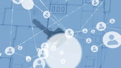 Key sitting on plan, small node appearing near key and driving user network 스톡 동영상 331085233