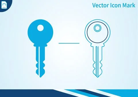 Key in solid blue and outline style a vector security icon mark. Illustrazione stock