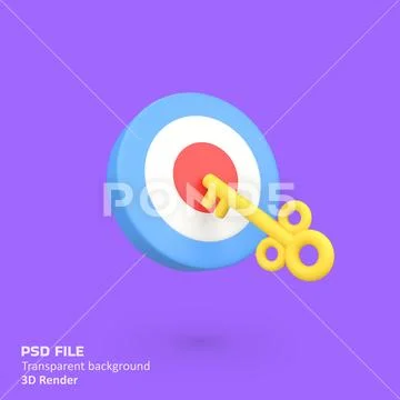 Key solutions with target isolated 3d render icon illustration PSDテンプレート