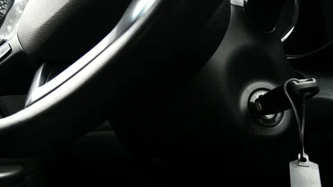 The Key Starting The Car Stock Footage