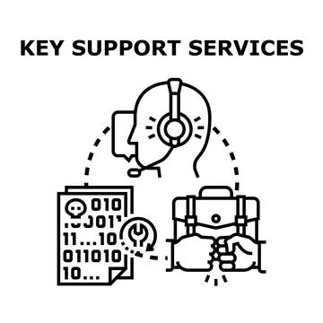 Key support services providing professional business assistance Stock Illustration