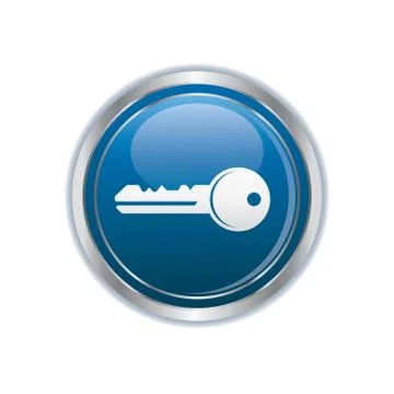 Key symbol on silver button Stock Illustration
