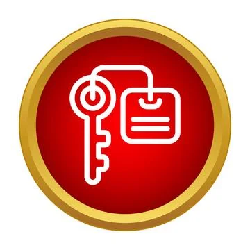 Key with tag icon representing room access Illustrazione stock