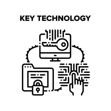 Key Technology Cyber System Vector Black Illustration Stockillustratie