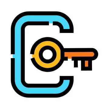 Key unlocking digital lock icon for security solution Stock Illustration