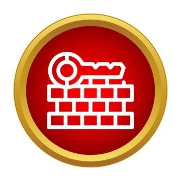 Key unlocking firewall protecting digital security access icon Stock Illustration