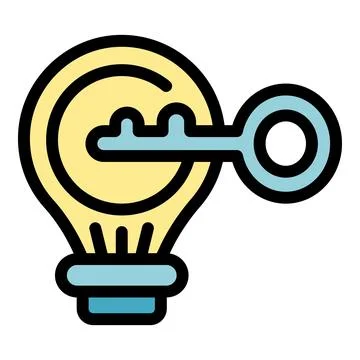 Key unlocking light bulb representing problem solving Illustrazione stock