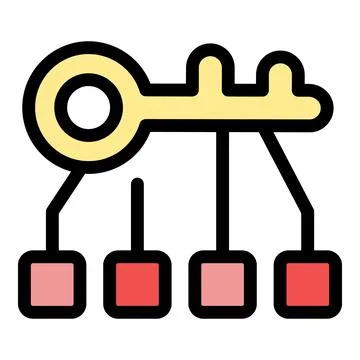 Key unlocking multiple data blocks, secure access and information management Illustrazione stock