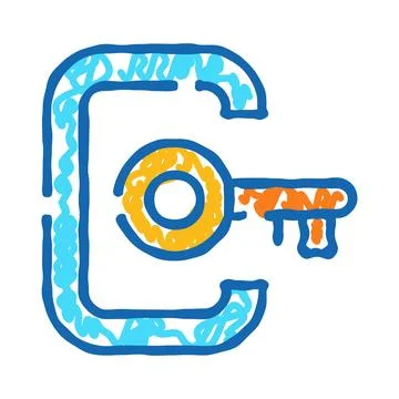 Key unlocking security and access solution doodle drawing Stock Illustration