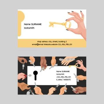 Key vector business card hand holding house keys lock for safety and home Illustrazione stock