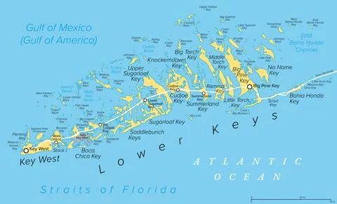 Key West and Lower Keys, Florida, United States, political map Stock Illustration