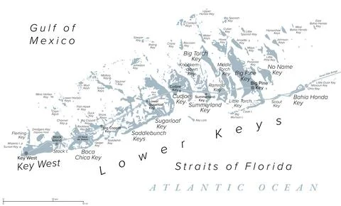 Key West and Lower Keys, Florida, United States, gray political map Stock Illustration