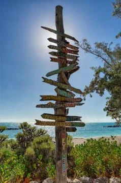 Key West beach distance signs Stock Photos