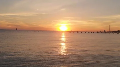 Key West Florida Keys Sunset Casa Marina pier drone Mavic Air Stock Footage 107572421