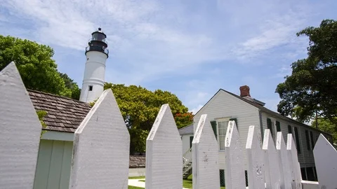 Key West Lighthouse Slider with white fence Stock-Footage 94589256