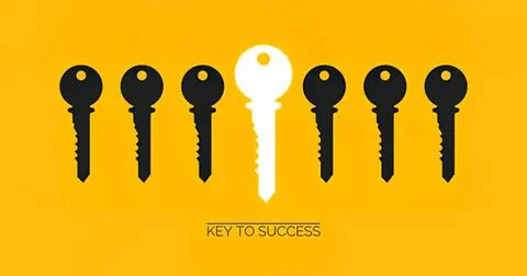 Key of white key and six black keys on yellow background Stock Illustration