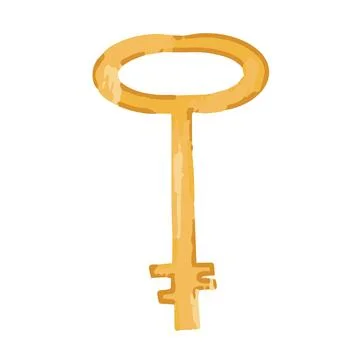 Key for witch rituals. Vector illustration old golden key in cartoon style. Stock Illustration