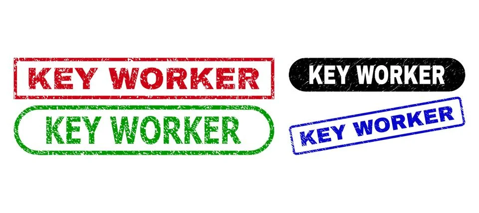 KEY WORKER Rectangle Seals Using Unclean Texture 库存插图