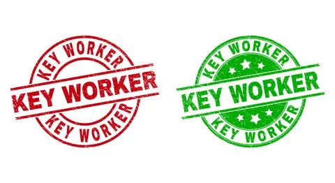 KEY WORKER Round Stamps Using Corroded Surface Illustrazione stock