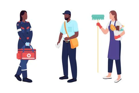 Key workers flat color vector faceless character set Stock-Illustration