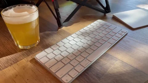 Keyboard and Beverage Stock Footage 246012599