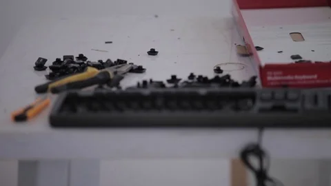 Keyboard and buttons on white table Stock Footage 86451398