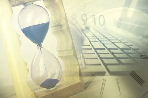 Keyboard and clock background Stock Photos