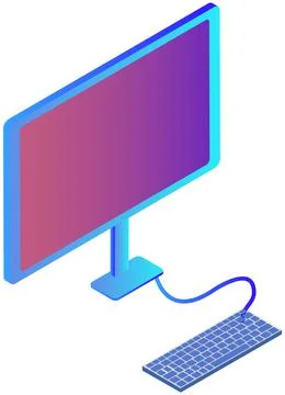 Keyboard and computer desktop with empty display. Workplace equipment with Illustrazione stock