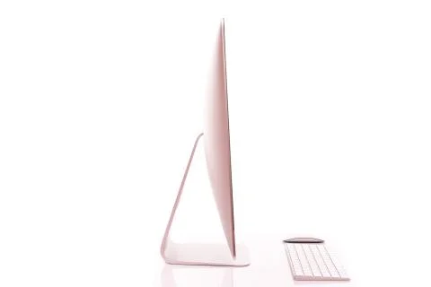 Keyboard and computer screen on a white table with reflection on white backgr Stock Photos