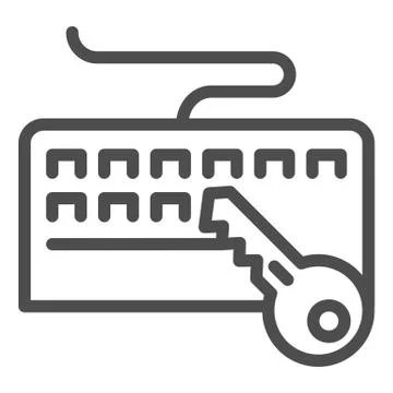 Keyboard and key line icon. Keyboard protection vector illustration isolated on Stock Illustration