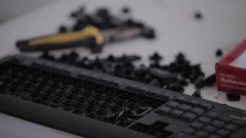 Keyboard and keyboard buttons on the table Stock Footage 86450949