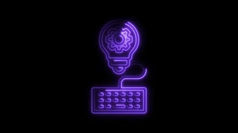 Keyboard and light bulb neon outlines illustrating automation software or t.. Stock Footage 309915845
