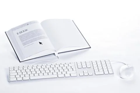 Keyboard and mouse connected to E-book Foto stock