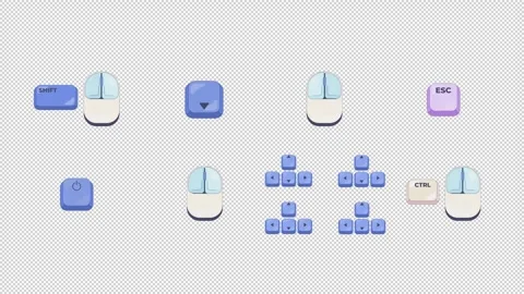 Keyboard and mouse controls shortcut keys set animation Stock Footage 334652408