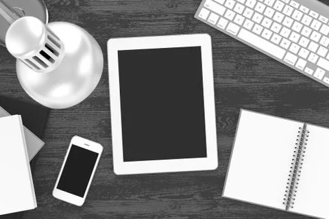 Keyboard and office stuff, workplace, top view Stock-Illustration