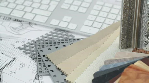 Keyboard, architectural materials & drawings Stock Footage