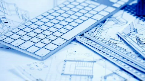 Keyboard, architectural materials &amp; drawings Stock Footage 668767