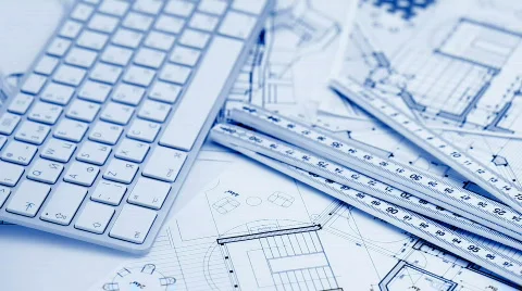Keyboard, architectural materials &amp; drawings Stock Footage 668853