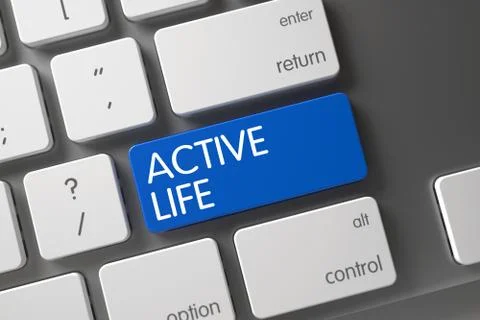 Keyboard with Blue Button - Active Life. 3D Render Illustrazione stock