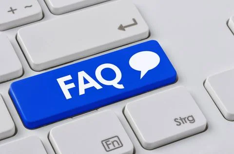 A keyboard with a blue button - FAQ A keyboard with a blue button - FAQ Co... Stock-Fotos