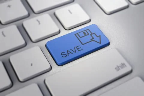 Keyboard with blue button save symbol Stock Illustration