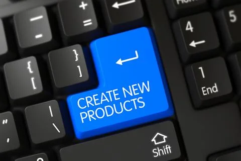 Keyboard with Blue Keypad - Create New Products. 3d. Illustrazione stock