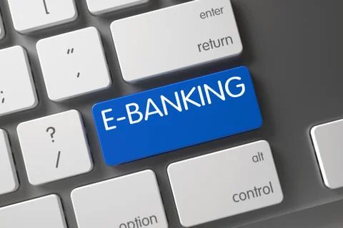 Keyboard with Blue Keypad - E-Banking. 3d Render. Stock Photos