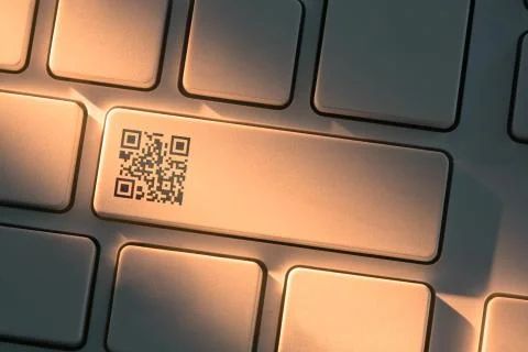 Keyboard with close up on qr code symbol Stock Photos