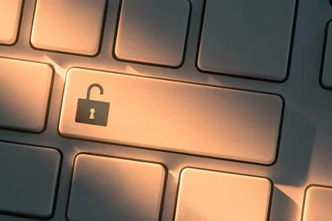 Keyboard with close up on unlock button Stock Photos